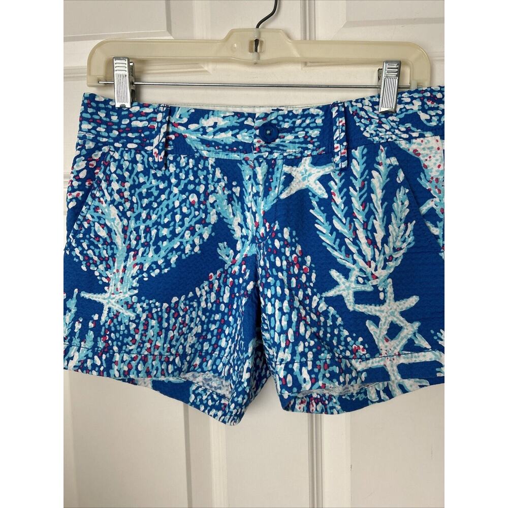 Lilly Pulitzer Good Reef Callahan Shorts Sz 2Blue White Cotton Starfish Pockets